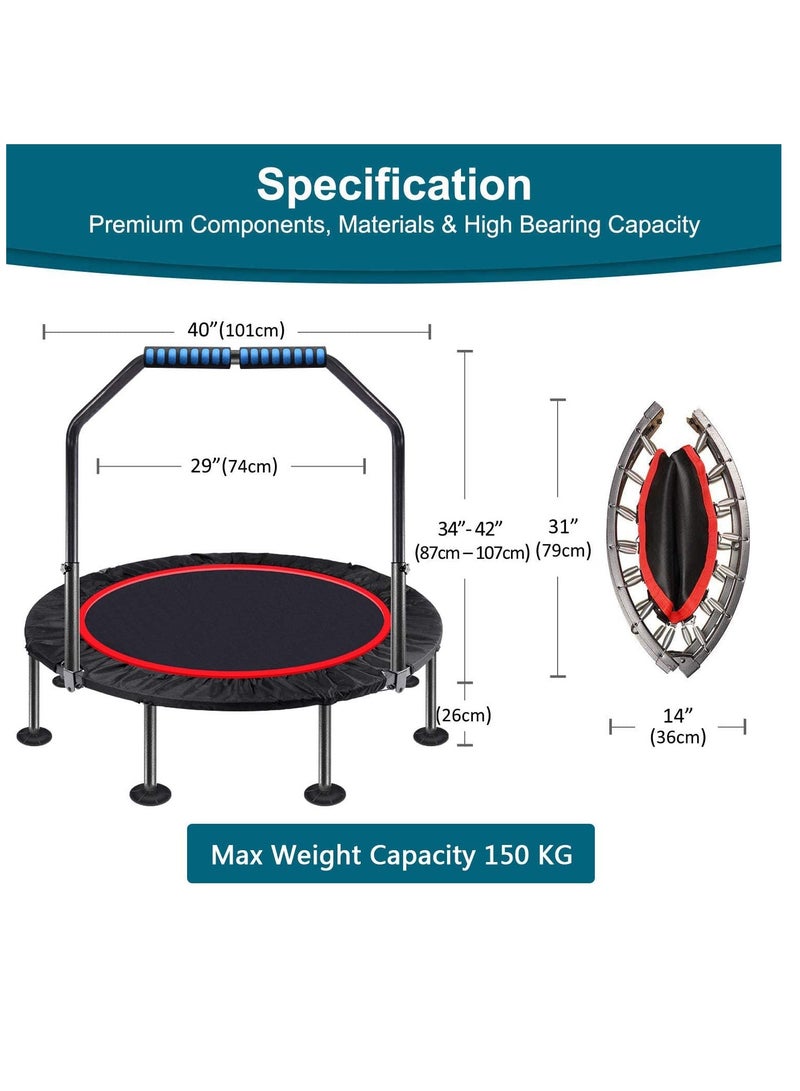 100cm Adult Trampoline，Exercise trampoline，Indoor Trampoline With adjustable handle and 28 springs，Lose Weight，for Kids Adults Outdoor Exercise Fitness Trampoline