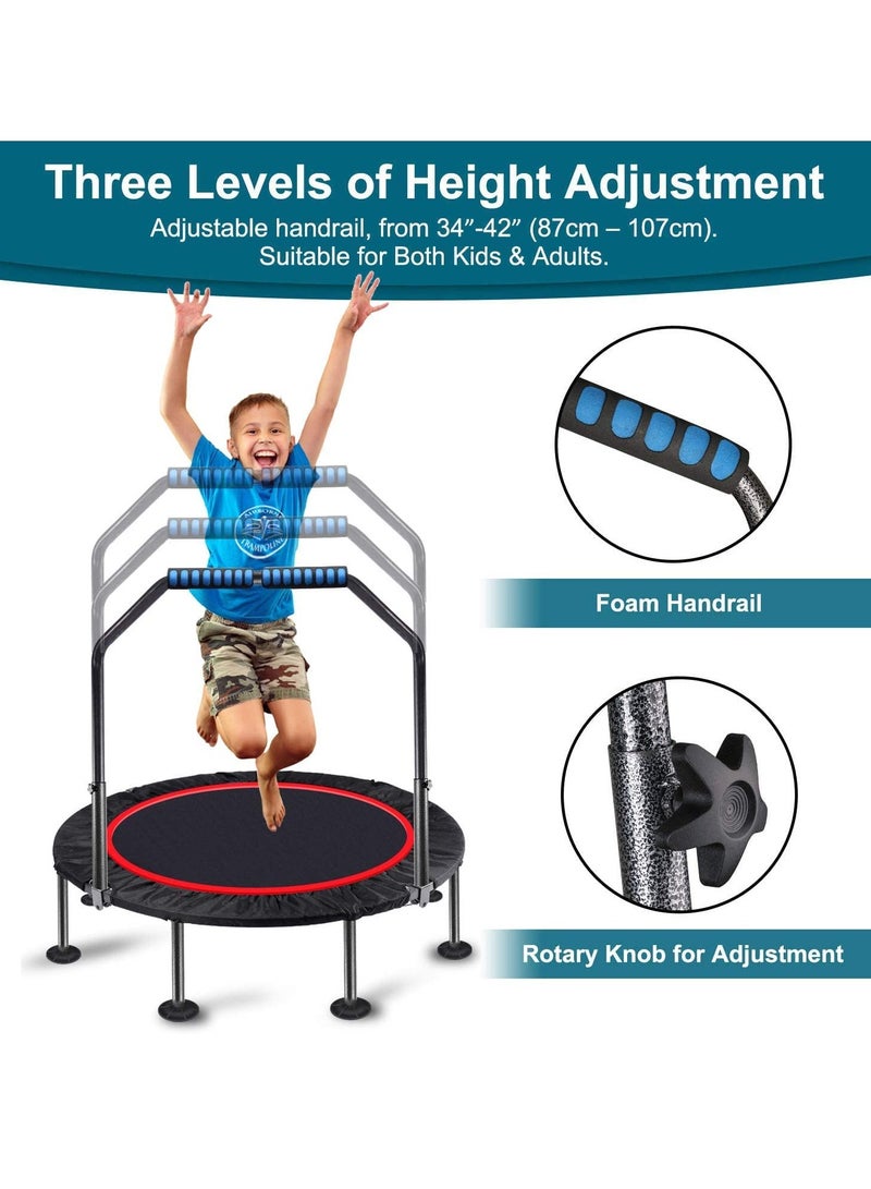 100cm Adult Trampoline，Exercise trampoline，Indoor Trampoline With adjustable handle and 28 springs，Lose Weight，for Kids Adults Outdoor Exercise Fitness Trampoline