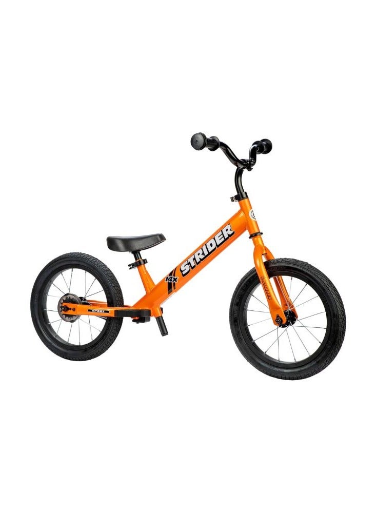 Strider 14x Kids Balance Bike, No Pedal Training Bicycle, Lightweight Frame, Adjustable Seat and Handlebars, Optional Pedal Kit, for Children Ages 3 to 7 Years Old  Tangerine