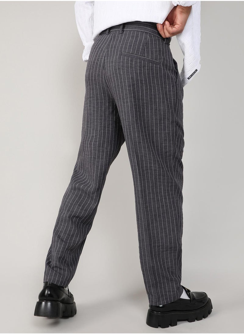 Men's Charcoal Grey Pinstriped Trousers