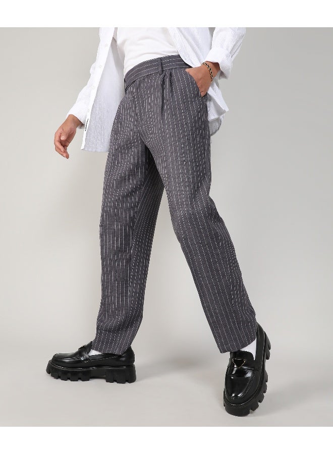 Men's Charcoal Grey Pinstriped Trousers