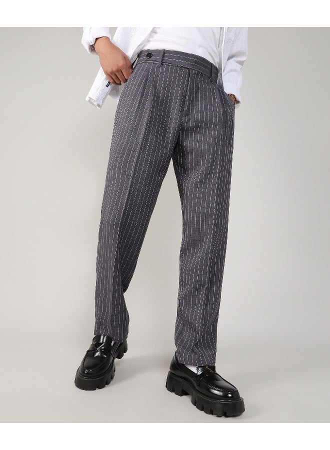 Men's Charcoal Grey Pinstriped Trousers