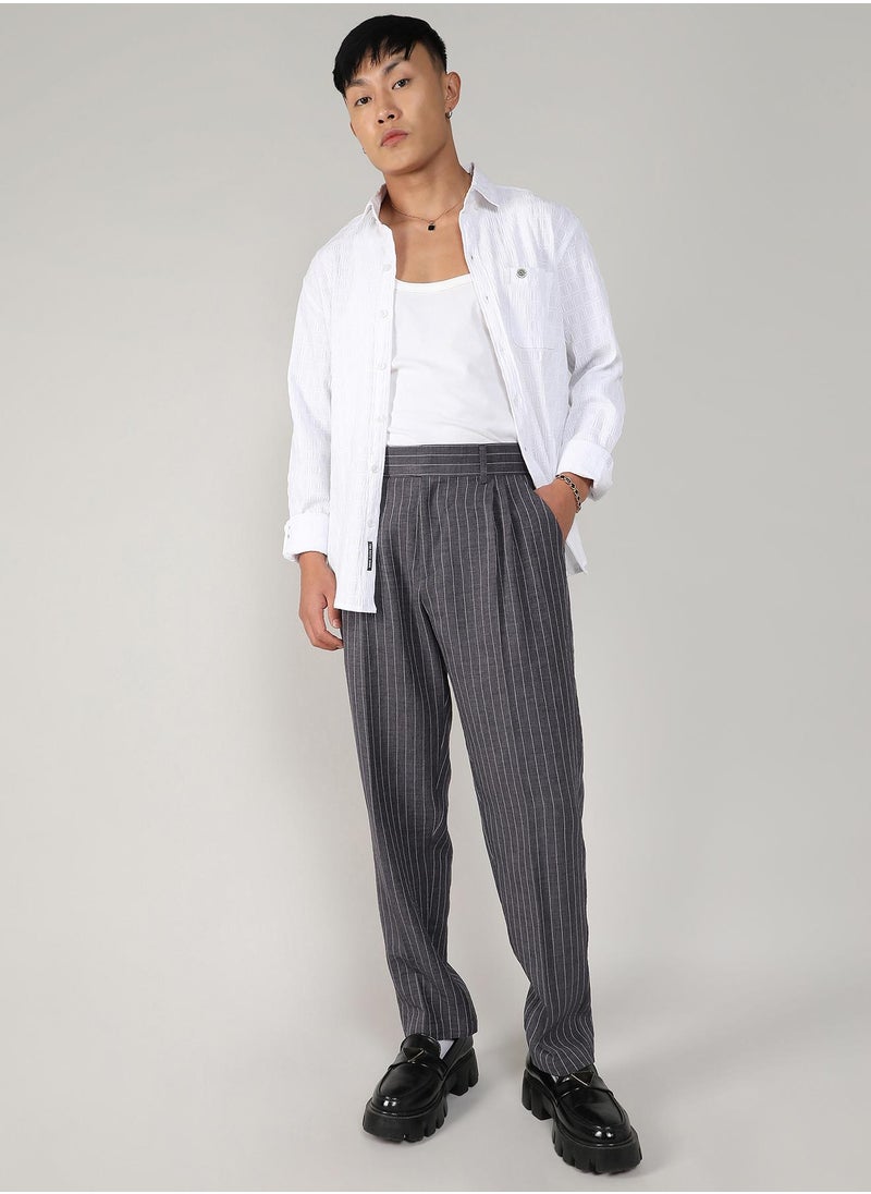 Men's Charcoal Grey Pinstriped Trousers