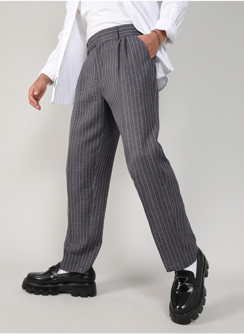 Men's Charcoal Grey Pinstriped Trousers