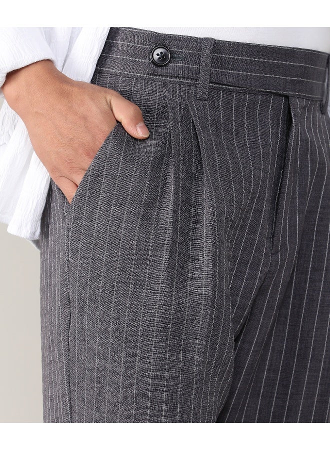 Men's Charcoal Grey Pinstriped Trousers