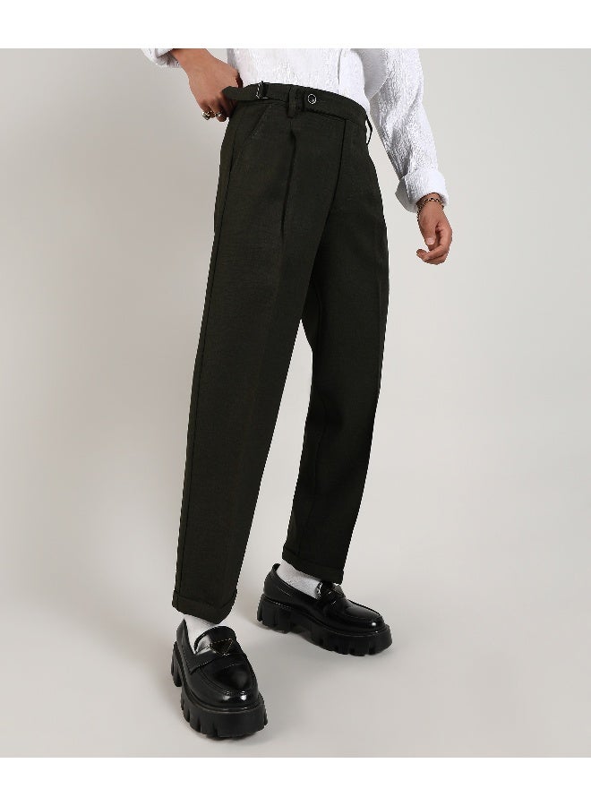 Men's Juniper Green Tailored Linen-Blend Trousers