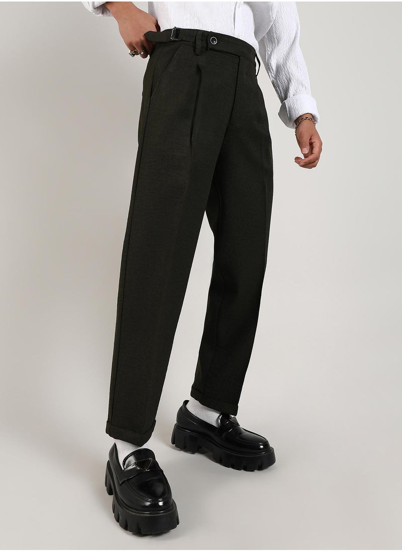 Men's Juniper Green Tailored Linen-Blend Trousers