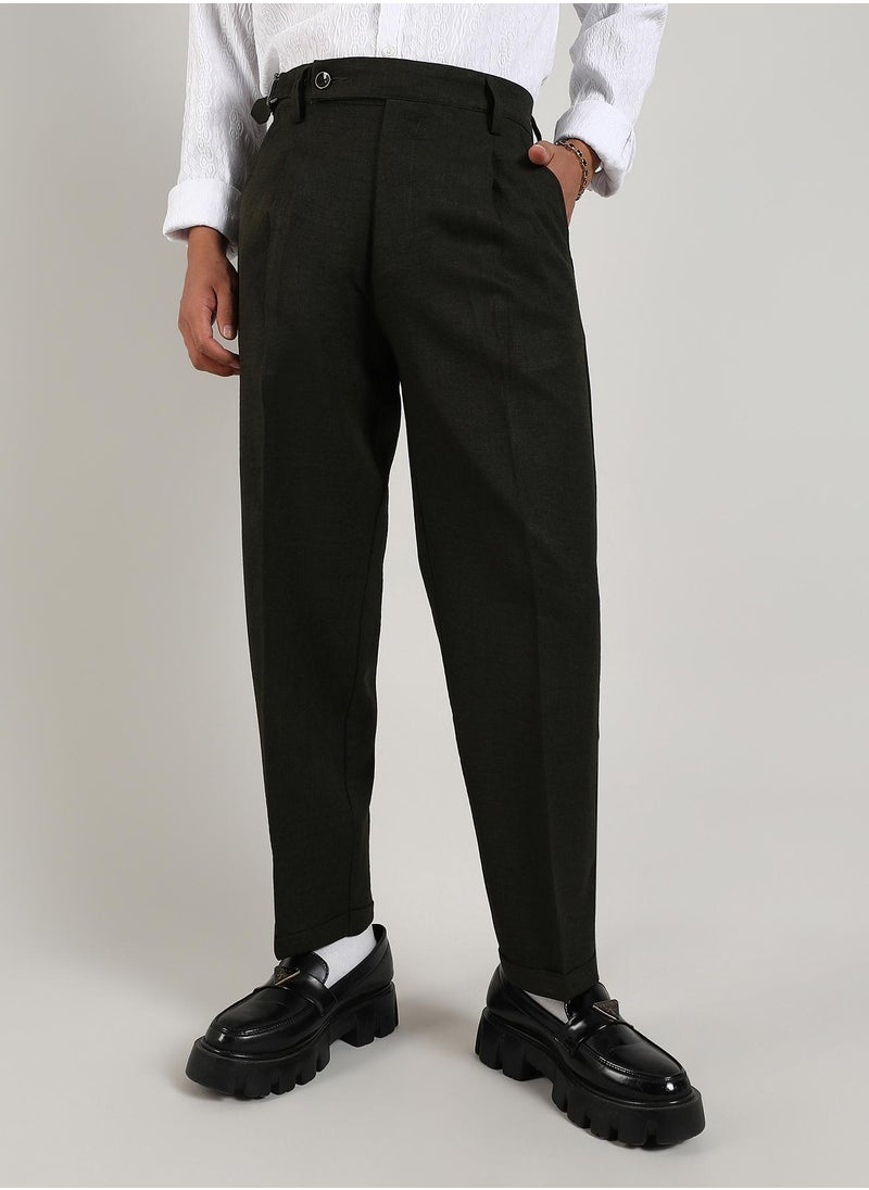 Men's Juniper Green Tailored Linen-Blend Trousers