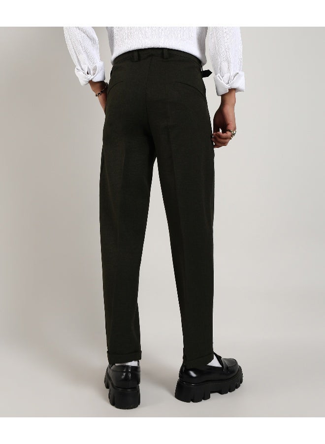 Men's Juniper Green Tailored Linen-Blend Trousers