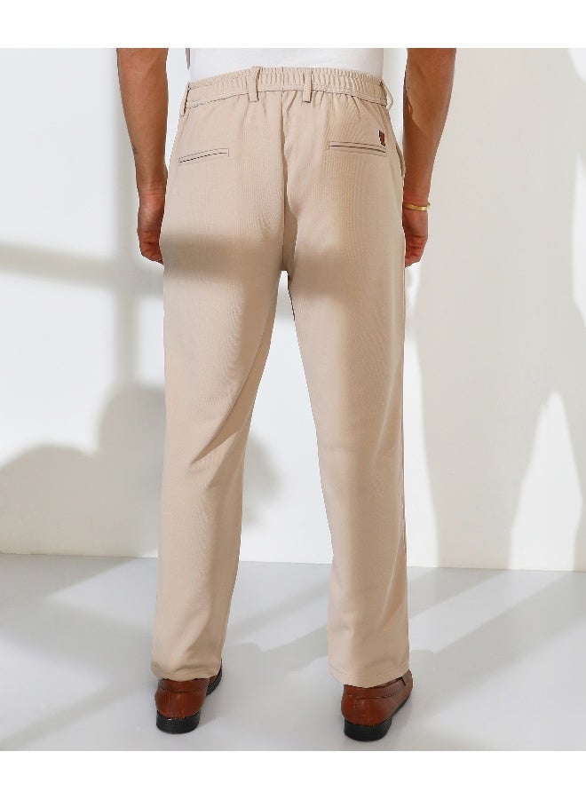 Men's Khaki Brown Straight-Fit Tailored Trousers