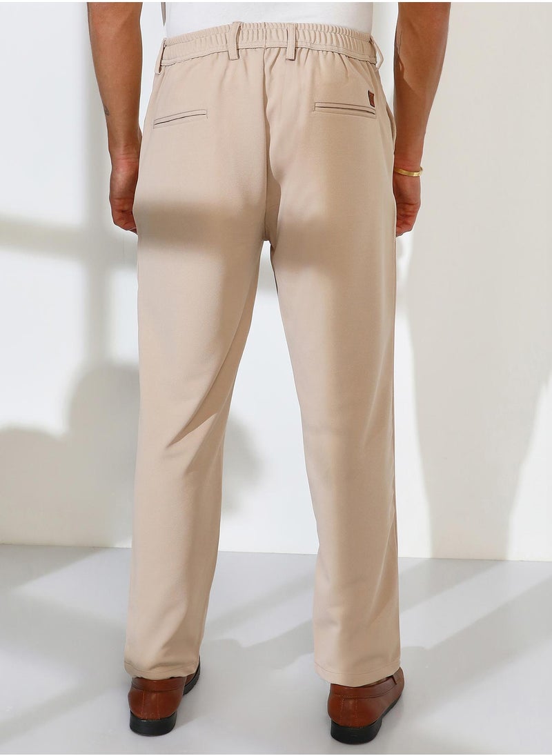 Men's Khaki Brown Straight-Fit Tailored Trousers