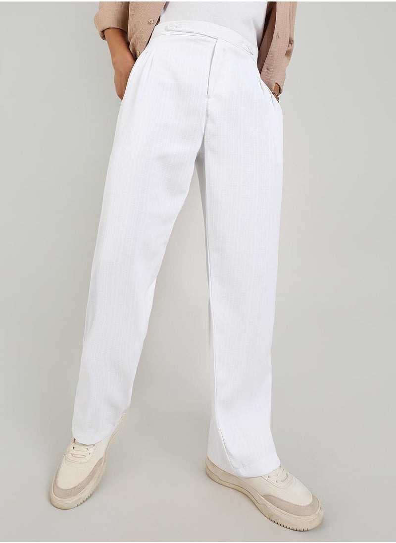 Men's Chalk White Tailored Linen-Blend Trousers