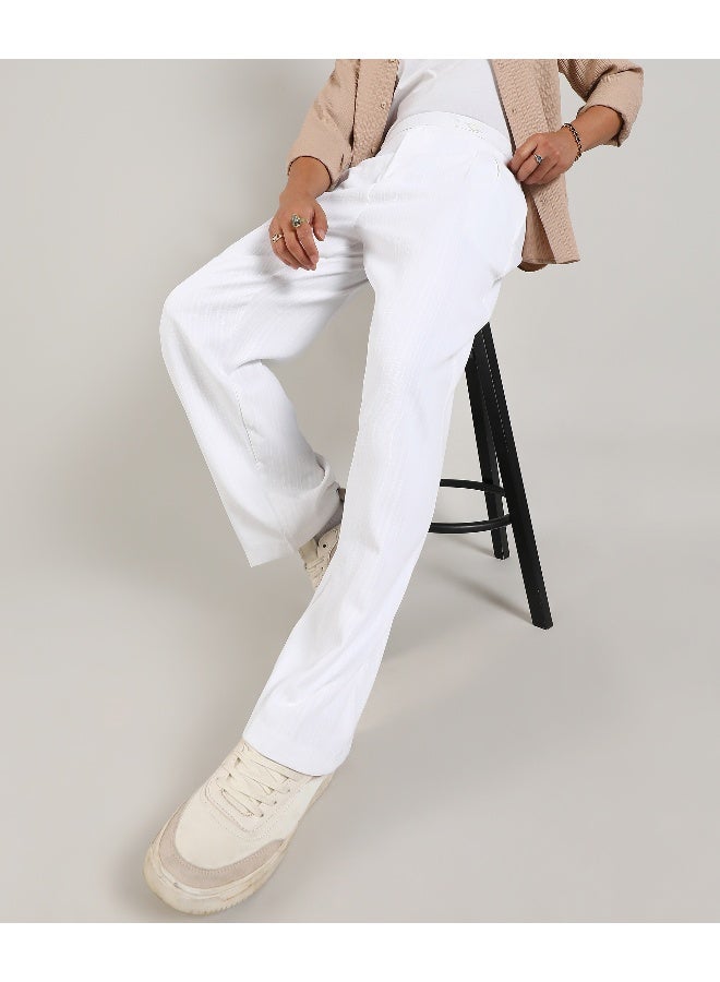 Men's Chalk White Tailored Linen-Blend Trousers