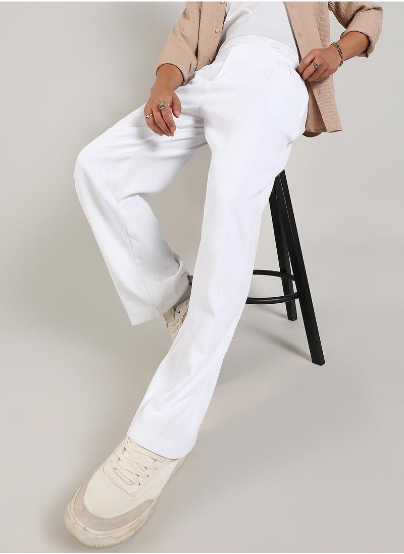 Men's Chalk White Tailored Linen-Blend Trousers