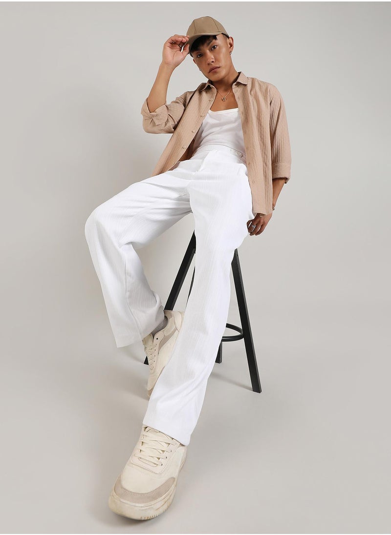 Men's Chalk White Tailored Linen-Blend Trousers