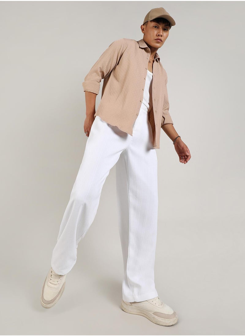 Men's Chalk White Tailored Linen-Blend Trousers