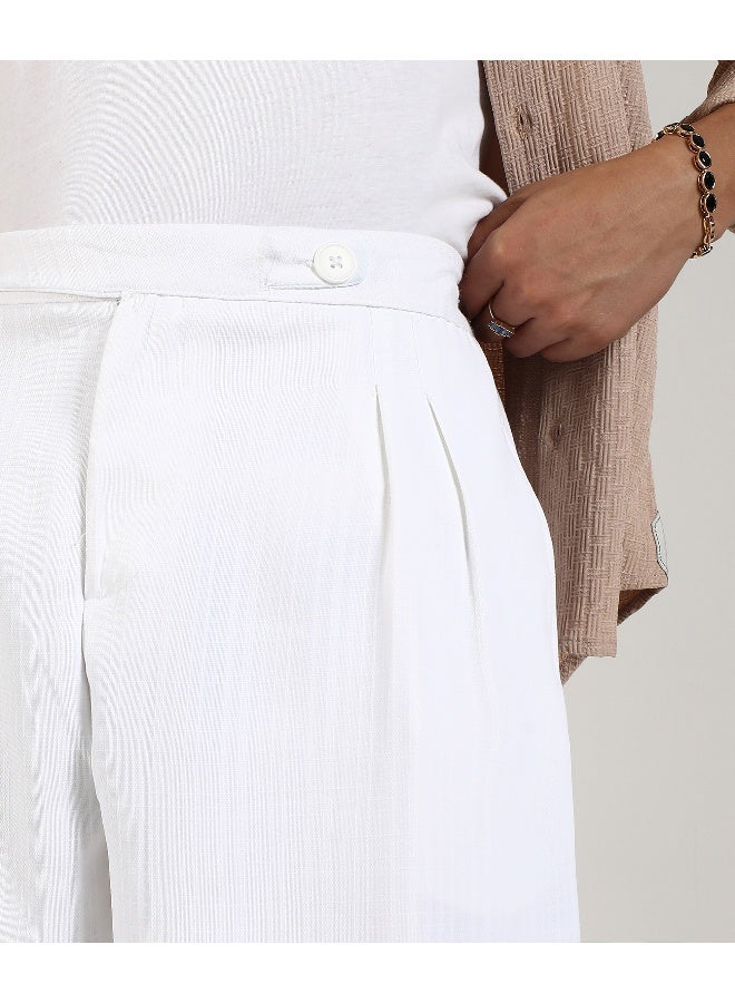 Men's Chalk White Tailored Linen-Blend Trousers