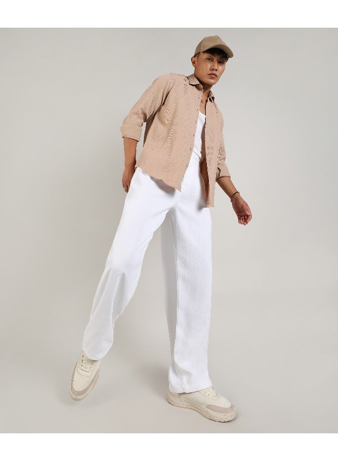 Men's Chalk White Tailored Linen-Blend Trousers