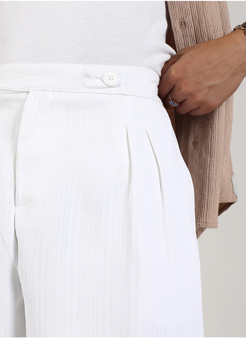 Men's Chalk White Tailored Linen-Blend Trousers