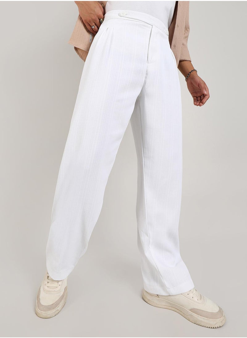 Men's Chalk White Tailored Linen-Blend Trousers