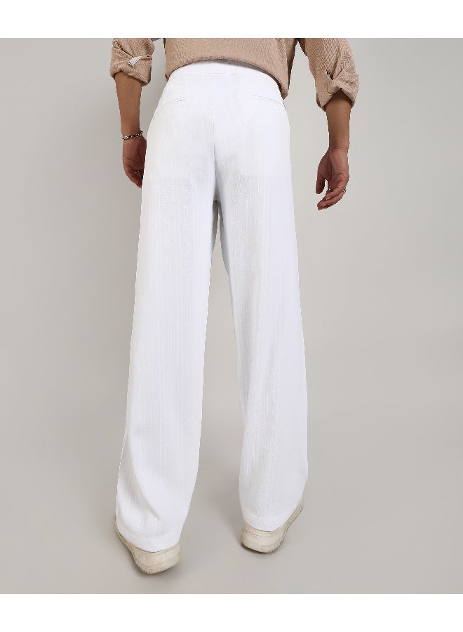 Men's Chalk White Tailored Linen-Blend Trousers