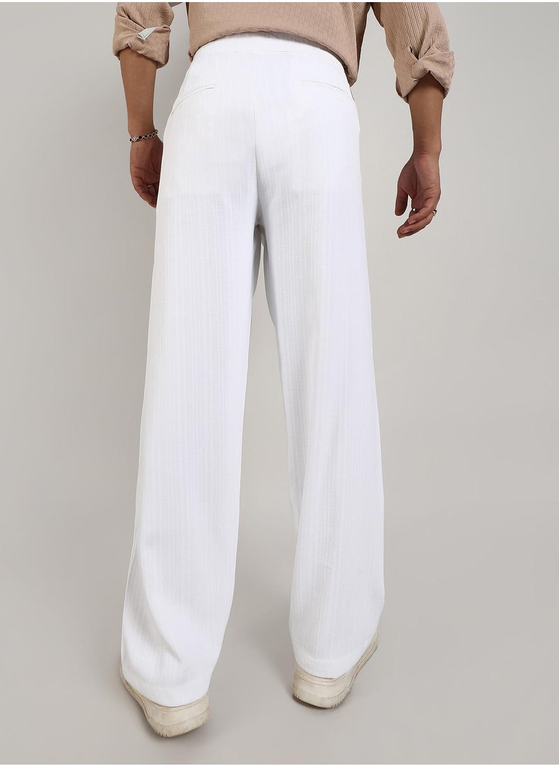 Men's Chalk White Tailored Linen-Blend Trousers