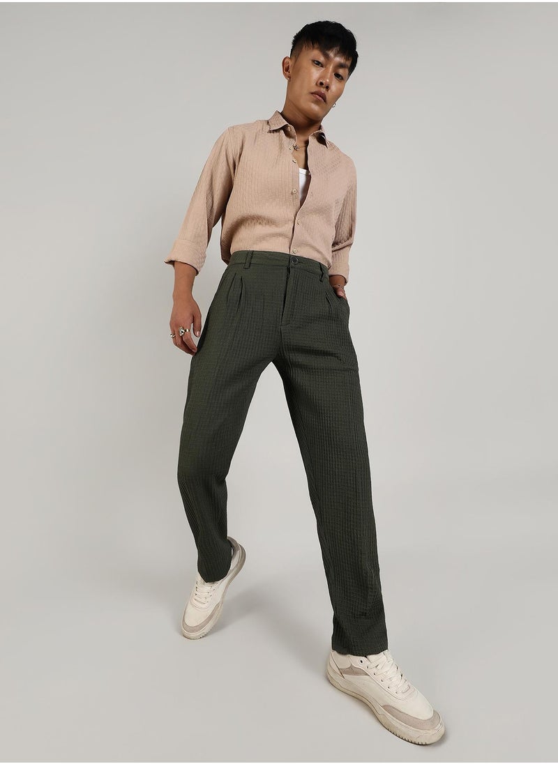 Men's Forest Green Textured Graph Check Trousers