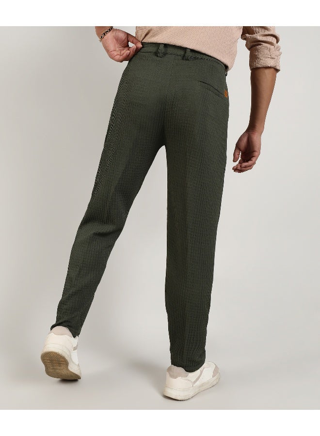 Men's Forest Green Textured Graph Check Trousers