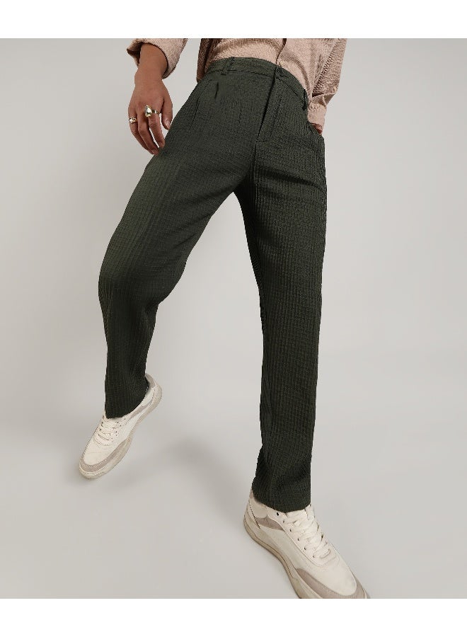 Men's Forest Green Textured Graph Check Trousers