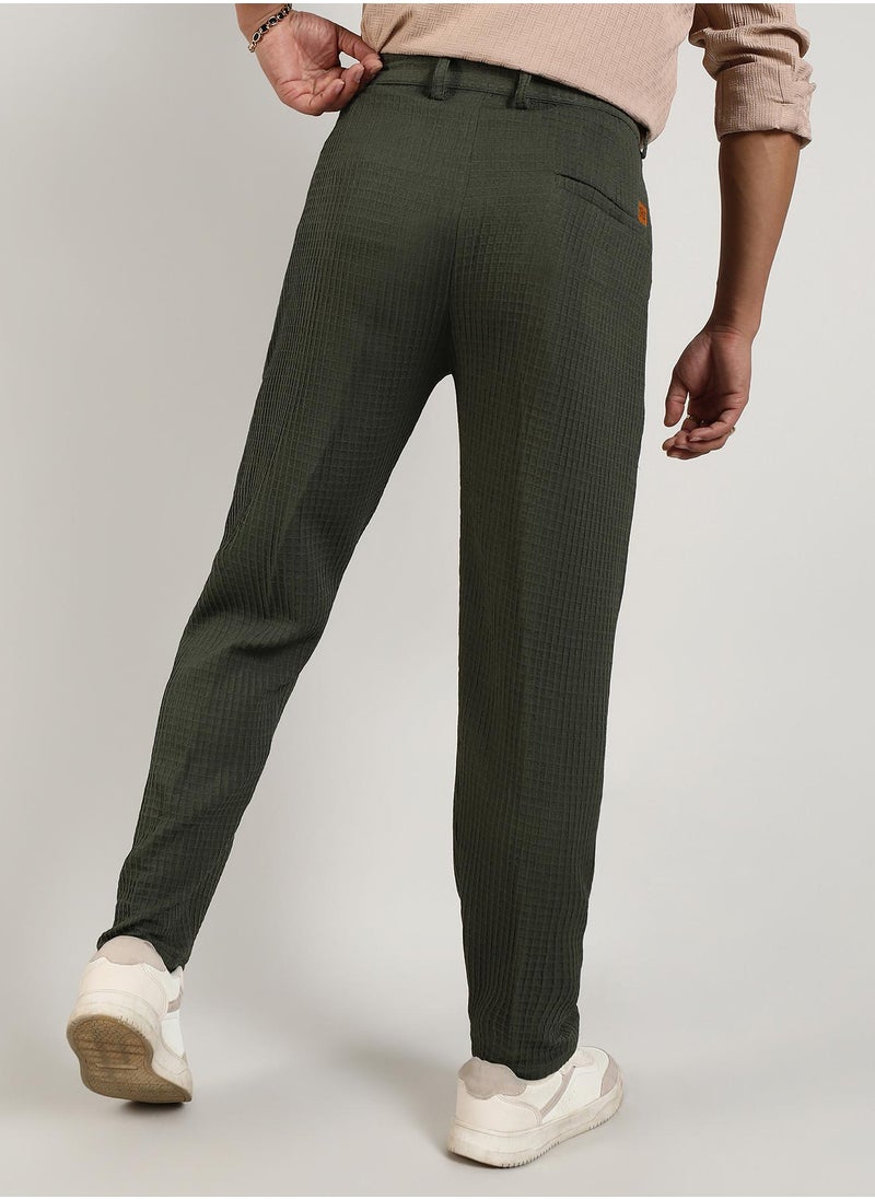 Men's Forest Green Textured Graph Check Trousers