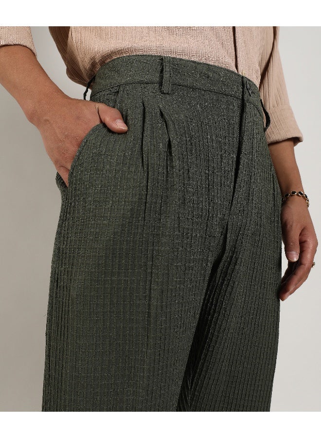 Men's Forest Green Textured Graph Check Trousers