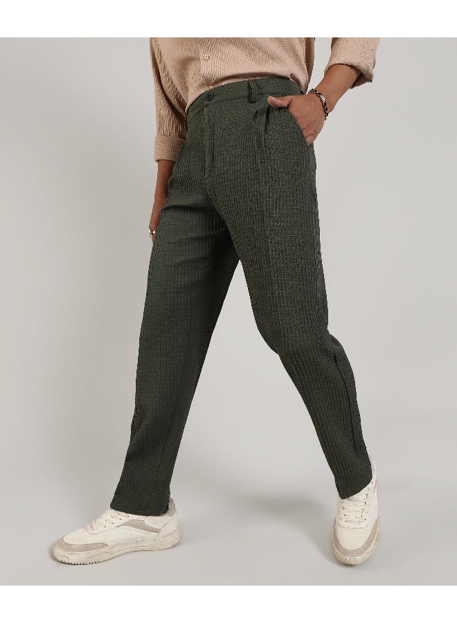 Men's Forest Green Textured Graph Check Trousers