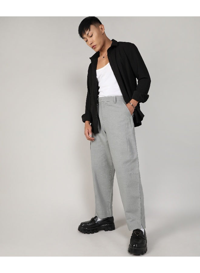 Men's Moon Grey Tailored Linen-Blend Trousers