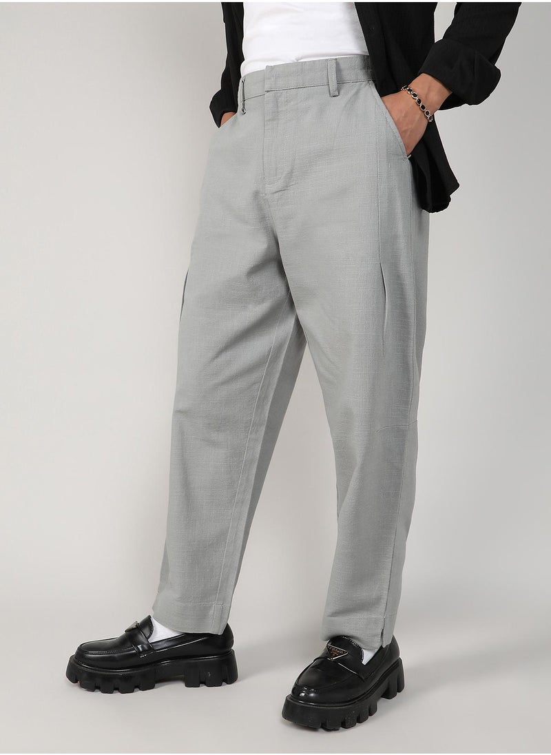 Men's Moon Grey Tailored Linen-Blend Trousers