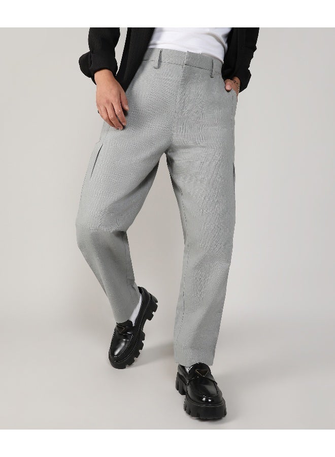 Men's Moon Grey Tailored Linen-Blend Trousers