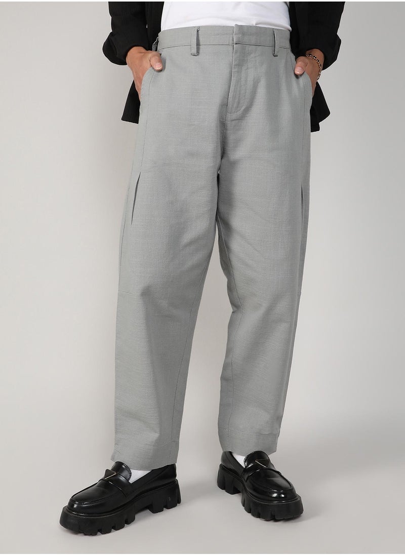 Men's Moon Grey Tailored Linen-Blend Trousers