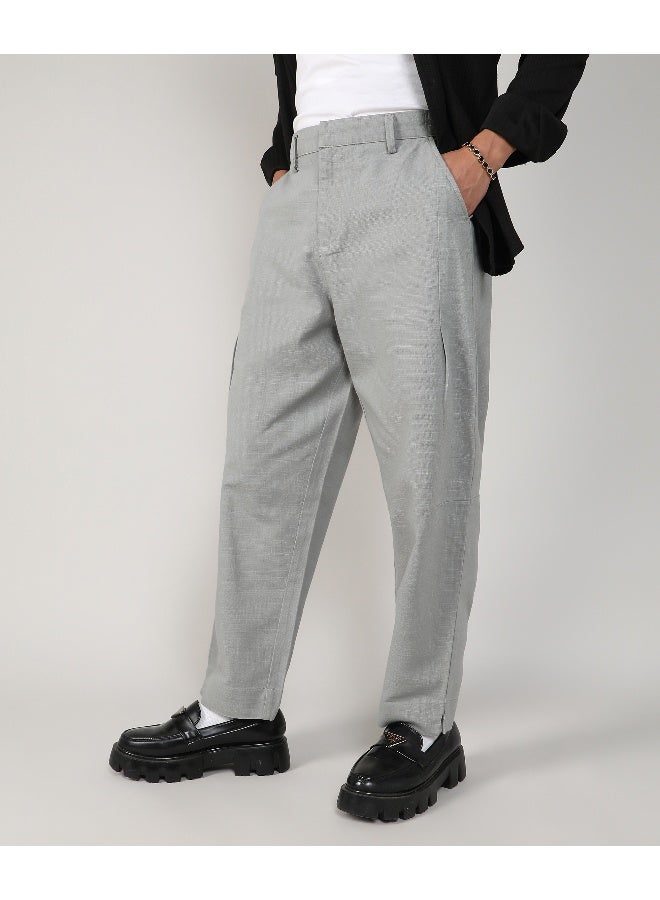 Men's Moon Grey Tailored Linen-Blend Trousers