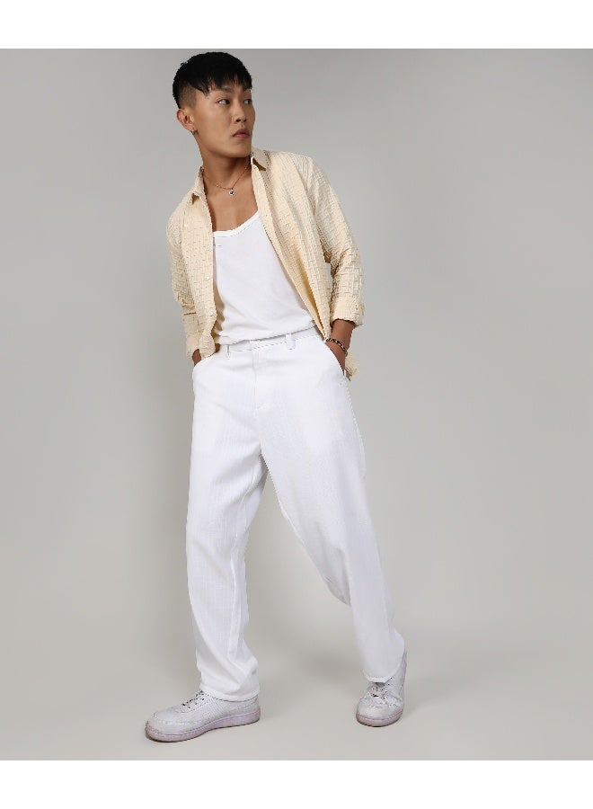 Men's Chalk White Tailored Linen-Blend Trousers