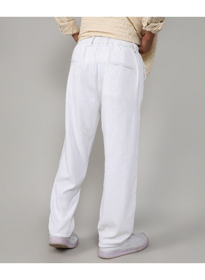 Men's Chalk White Tailored Linen-Blend Trousers