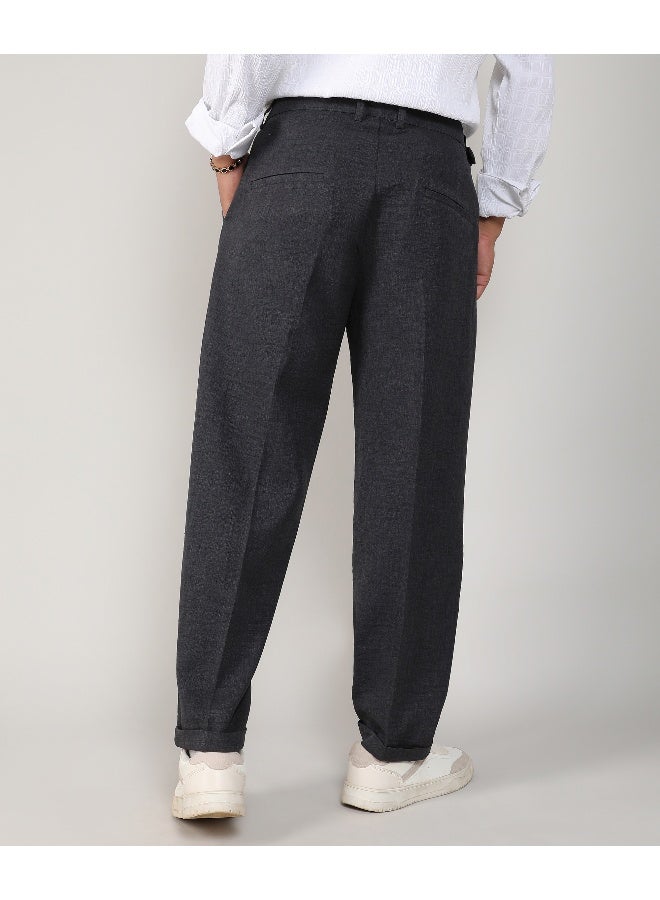 Men's Charcoal Black Tailored Linen-Blend Trousers