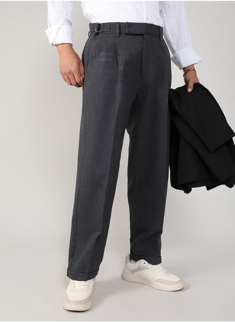 Men's Charcoal Black Tailored Linen-Blend Trousers