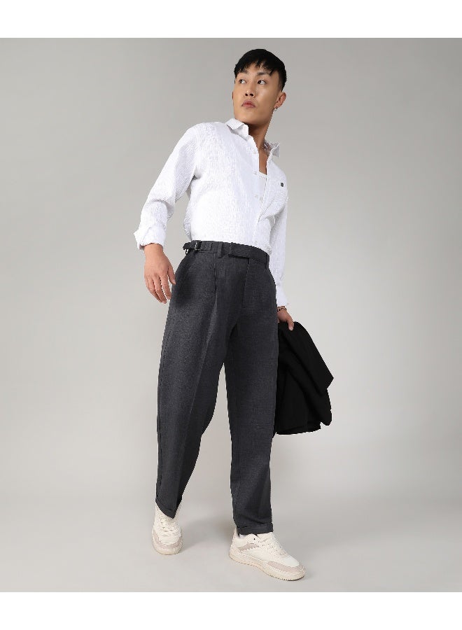 Men's Charcoal Black Tailored Linen-Blend Trousers