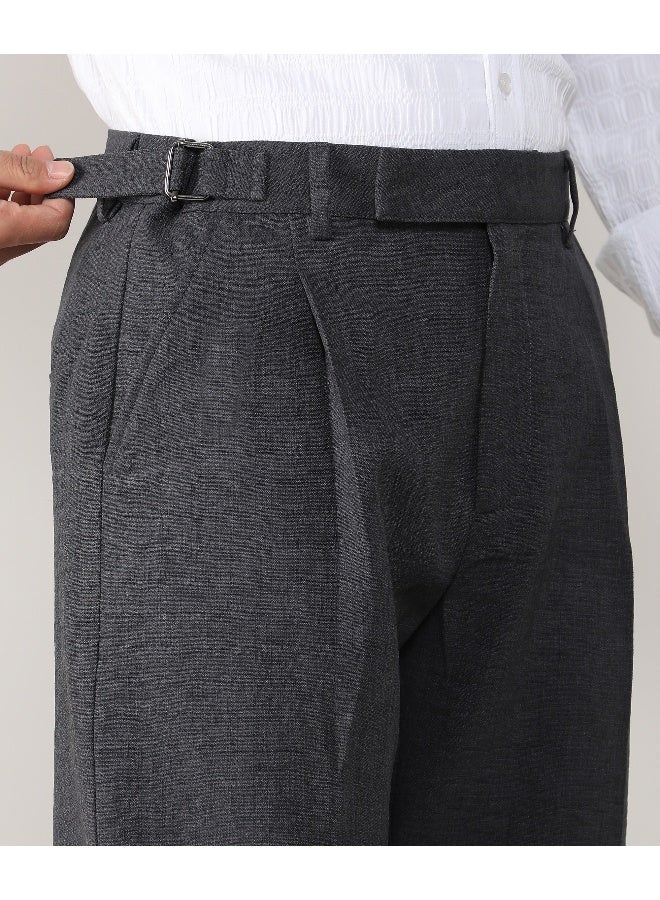 Men's Charcoal Black Tailored Linen-Blend Trousers