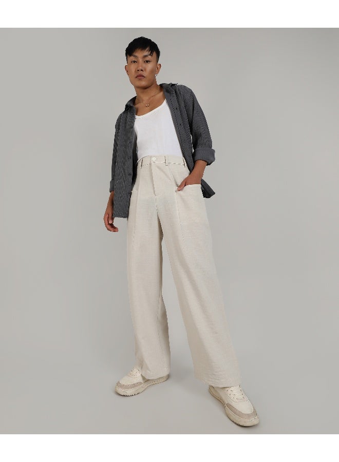 Men's Off-White Tailored Linen-Blend Trousers