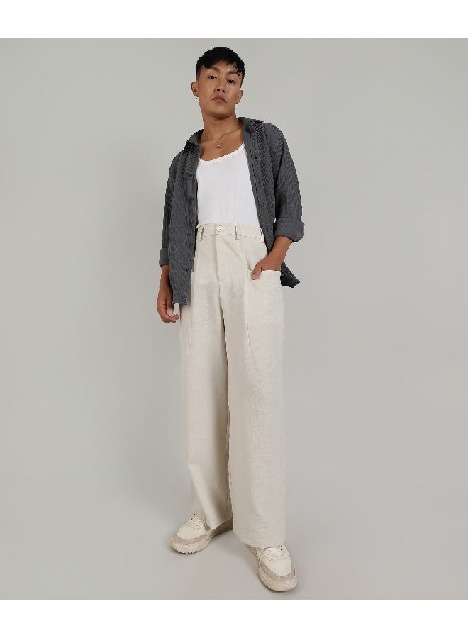 Men's Off-White Tailored Linen-Blend Trousers