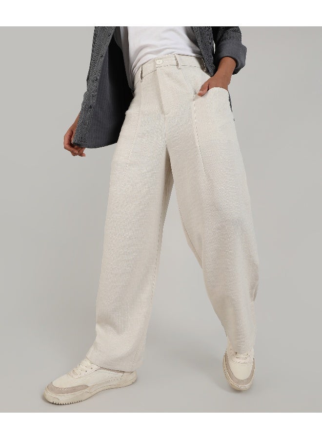 Men's Off-White Tailored Linen-Blend Trousers