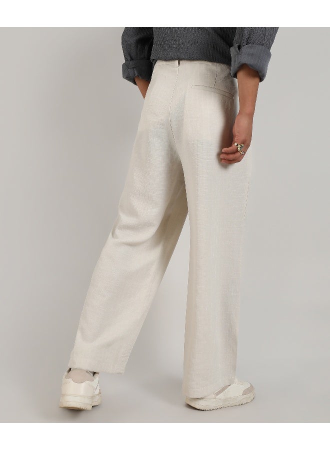 Men's Off-White Tailored Linen-Blend Trousers