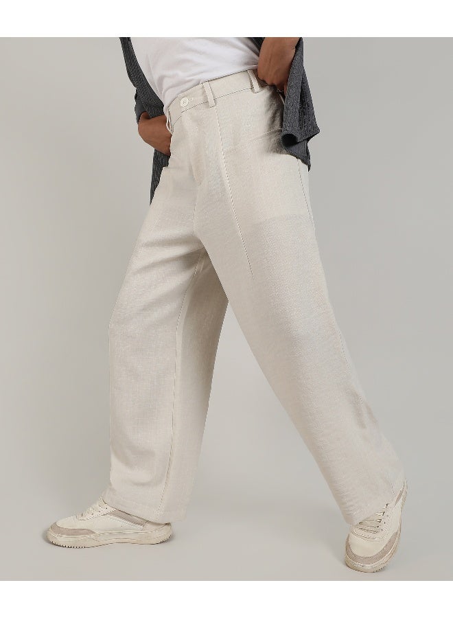 Men's Off-White Tailored Linen-Blend Trousers