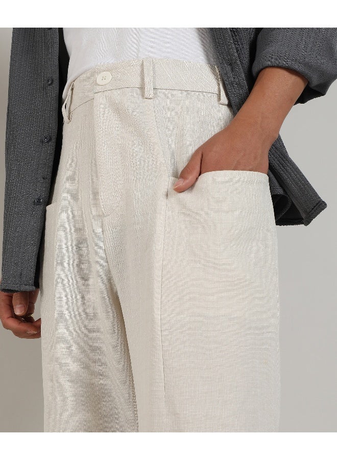 Men's Off-White Tailored Linen-Blend Trousers