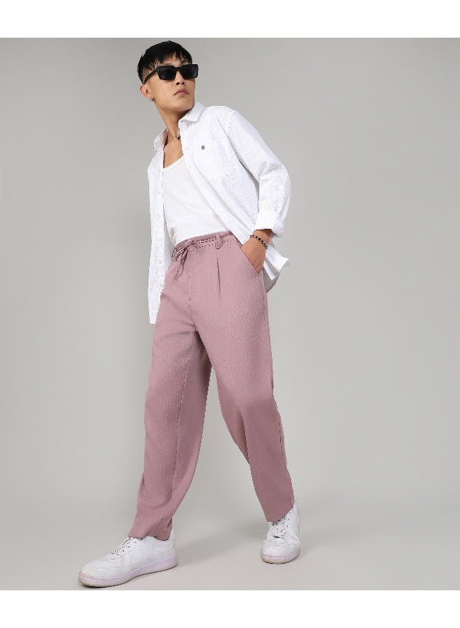 Men's Mauve Pink Tailored Linen-Blend Trousers